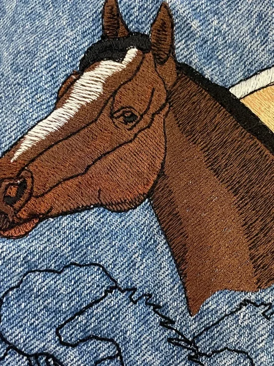 Lee denim jean jacket with custom horse embroidery Vgt piece from late 80’s - Picture 4 of 8